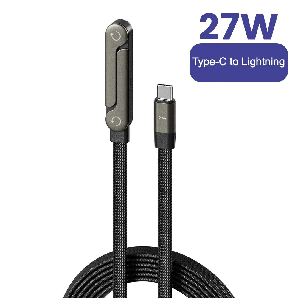 27W PD to Lightning Fast Charging Cable Foldable Stand Charge 2-In-1 Type-C to Lightning Charging Data Wire for Iphone 14 13 12
