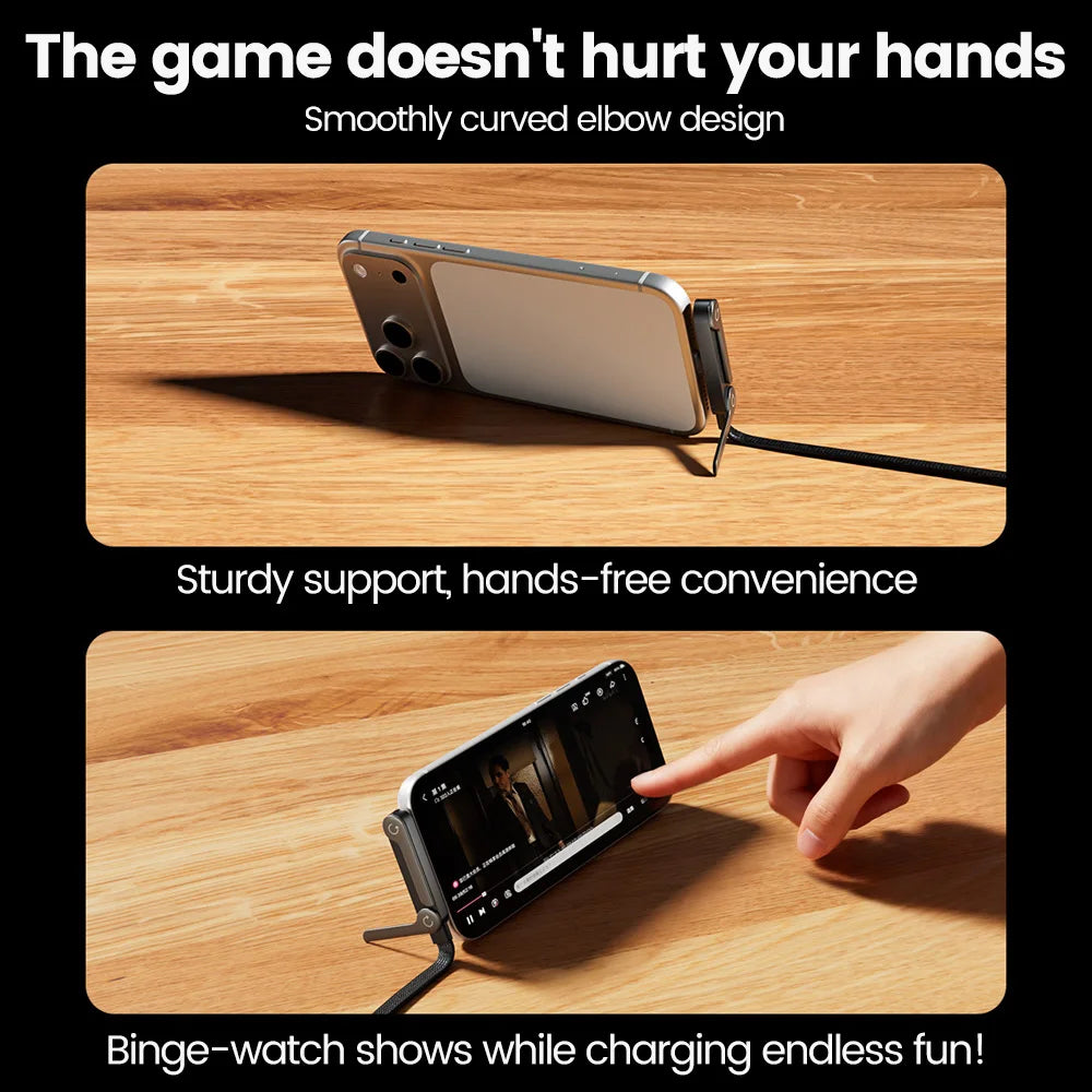 27W PD to Lightning Fast Charging Cable Foldable Stand Charge 2-In-1 Type-C to Lightning Charging Data Wire for Iphone 14 13 12